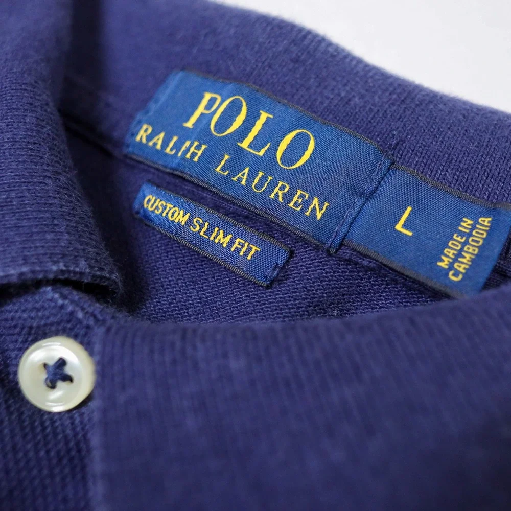 Polo Ralph Lauren Polo Shirt Mens L Navy Blue Pony Custom Slim Fit Mesh Cotton